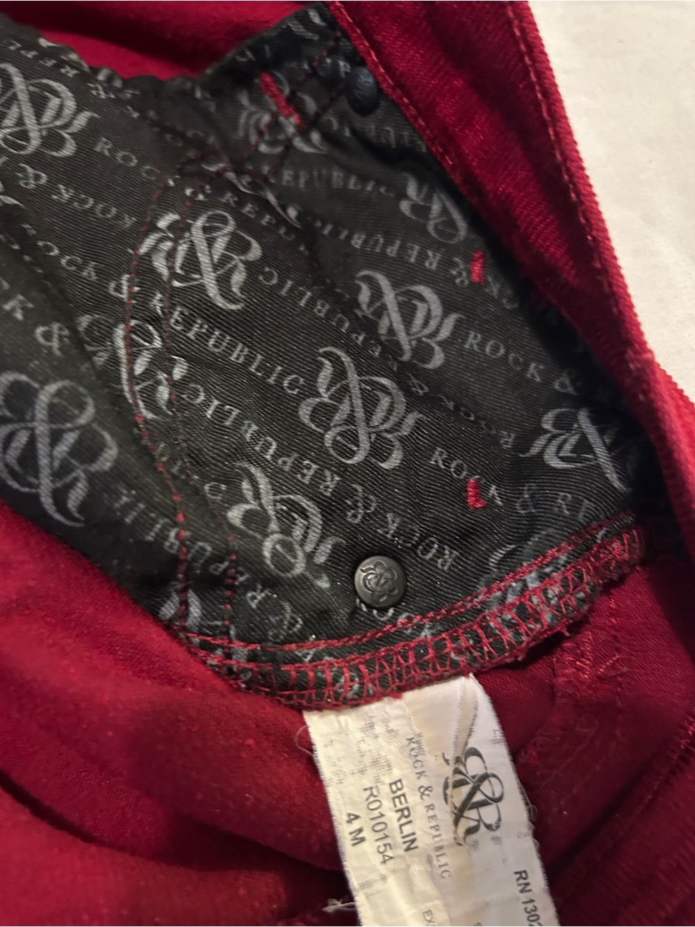 Rock & Republic Red Corduroy Pants Size 4M Berlin Fit - Picture 7 of 15